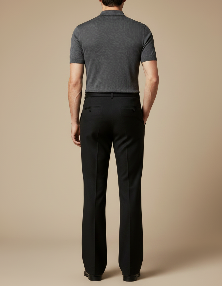 Pantalon Noir Élégant Droit Business Habillé Homme - Laine - vue 2