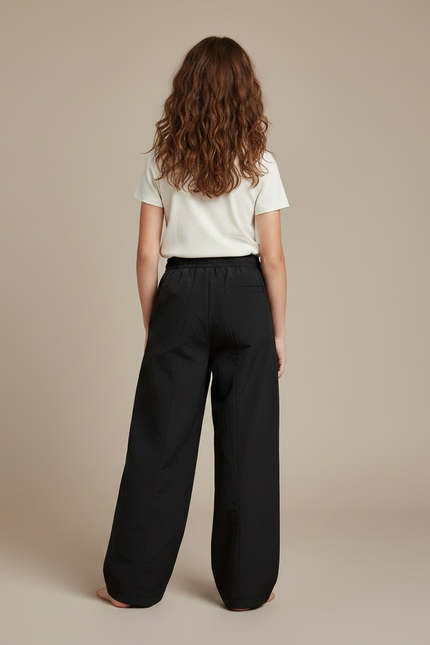 Pantalon Noir Fluide Ample Fille Imprimé Nœuds Dentelle - Polyester - vue 2