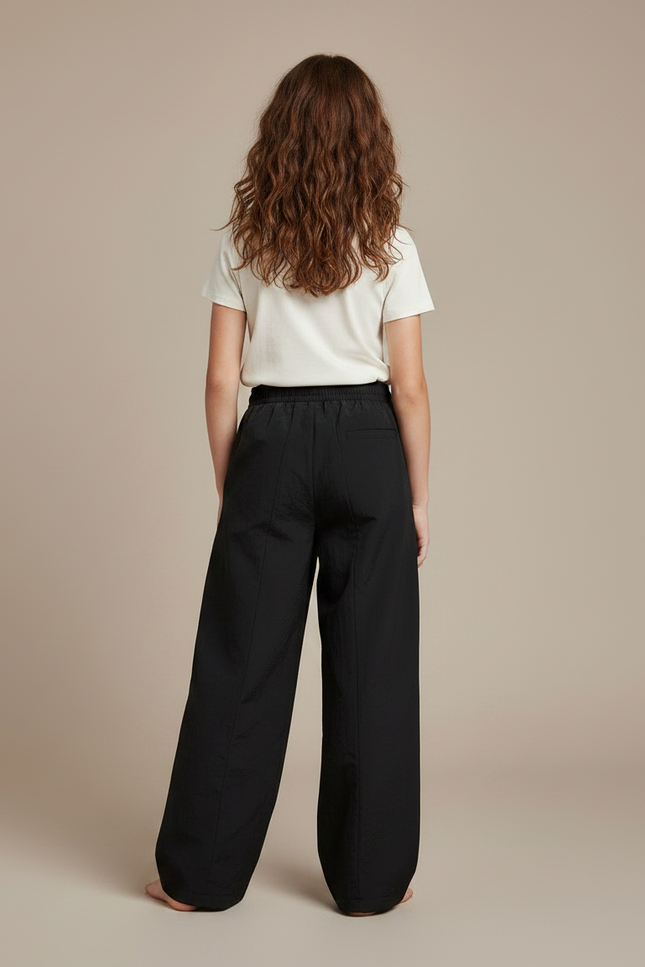 Pantalon Noir Fluide Ample Fille Imprimé Nœuds Dentelle - Polyester - vue 2