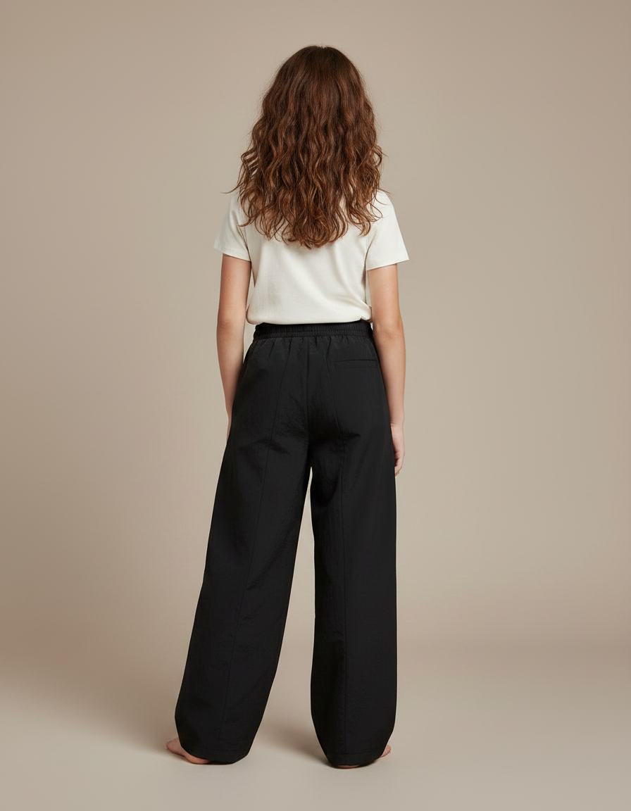 Pantalon Noir Fluide Ample Fille Imprimé Nœuds Dentelle - Polyester - vue 2