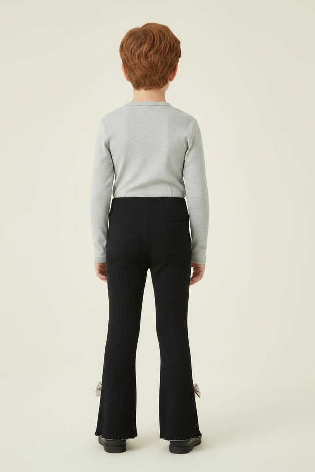 Pantalon Noir Côtelé Évasé Confortable Enfant - Maille - vue 2