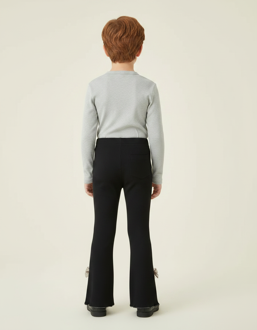Pantalon Noir Côtelé Évasé Confortable Enfant - Maille - vue 2