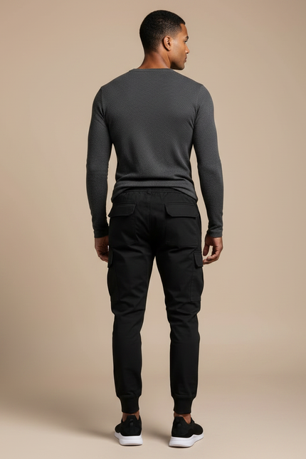 Pantalon Noir Cargo Homme Sportif Ajusté Décontracté - Polyester - vue 2