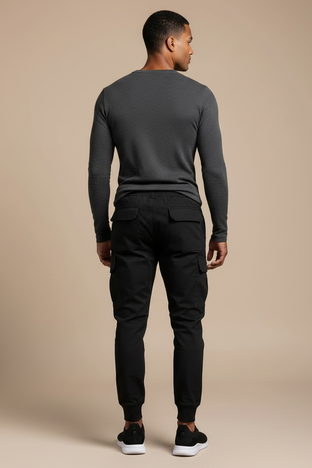 Pantalon Noir Cargo Homme Sportif Ajusté Décontracté - Polyester - vue 2