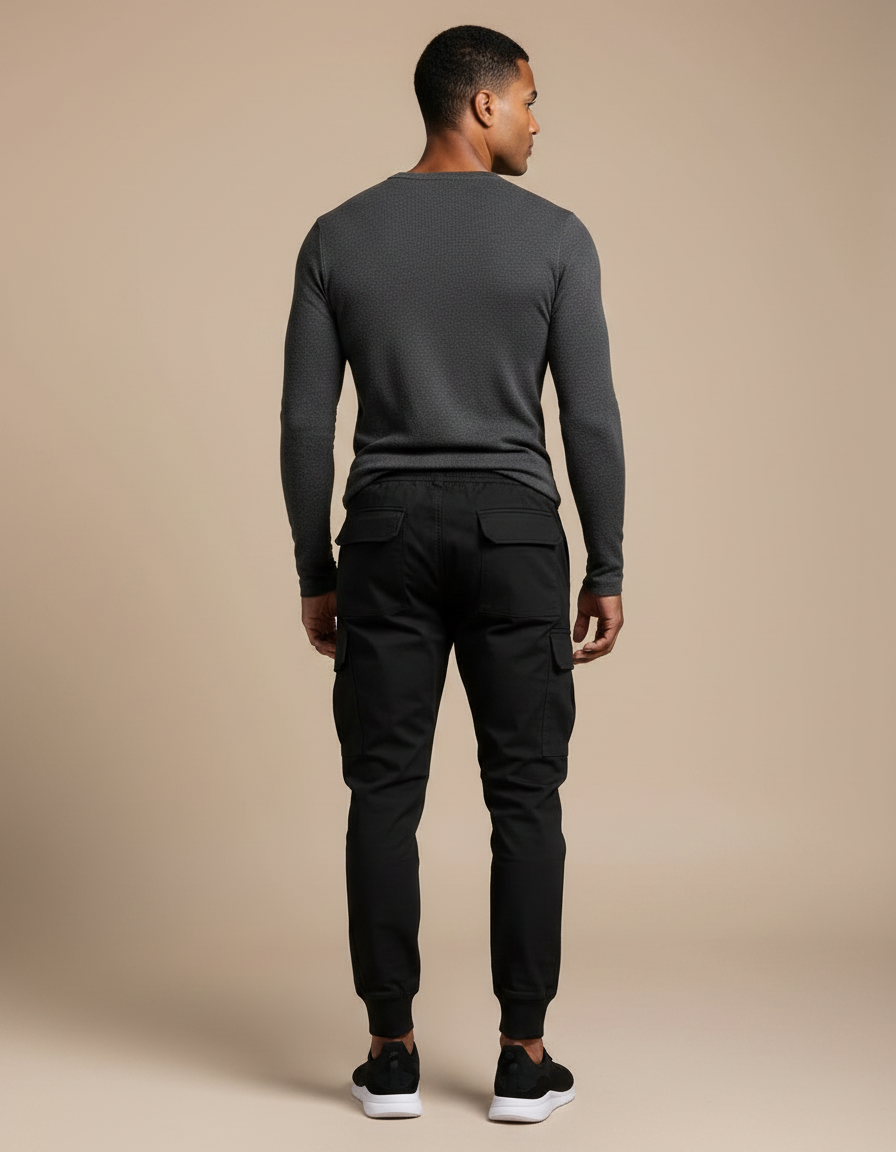 Pantalon Noir Cargo Homme Sportif Ajusté Décontracté - Polyester - vue 2
