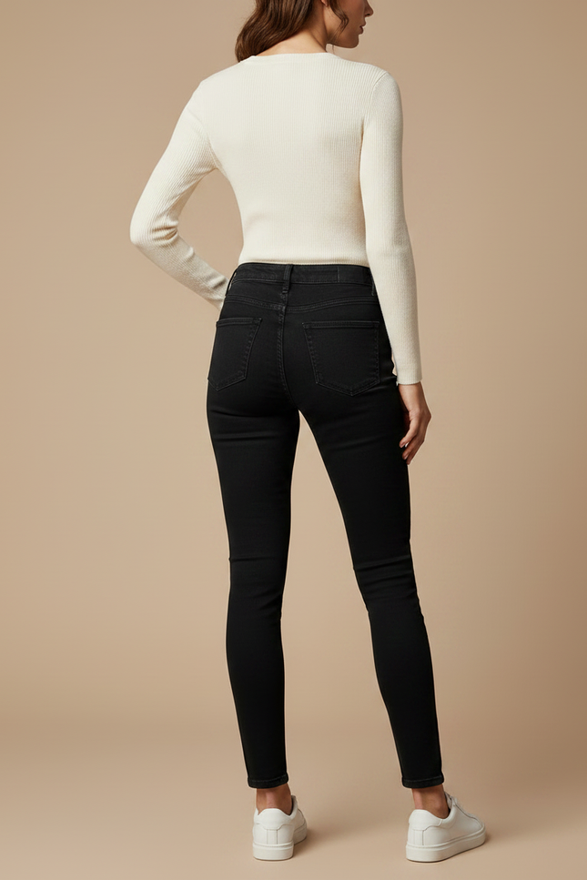 Pantalon Noir Slim Denim Taille Haute Femme - Jean - vue 2