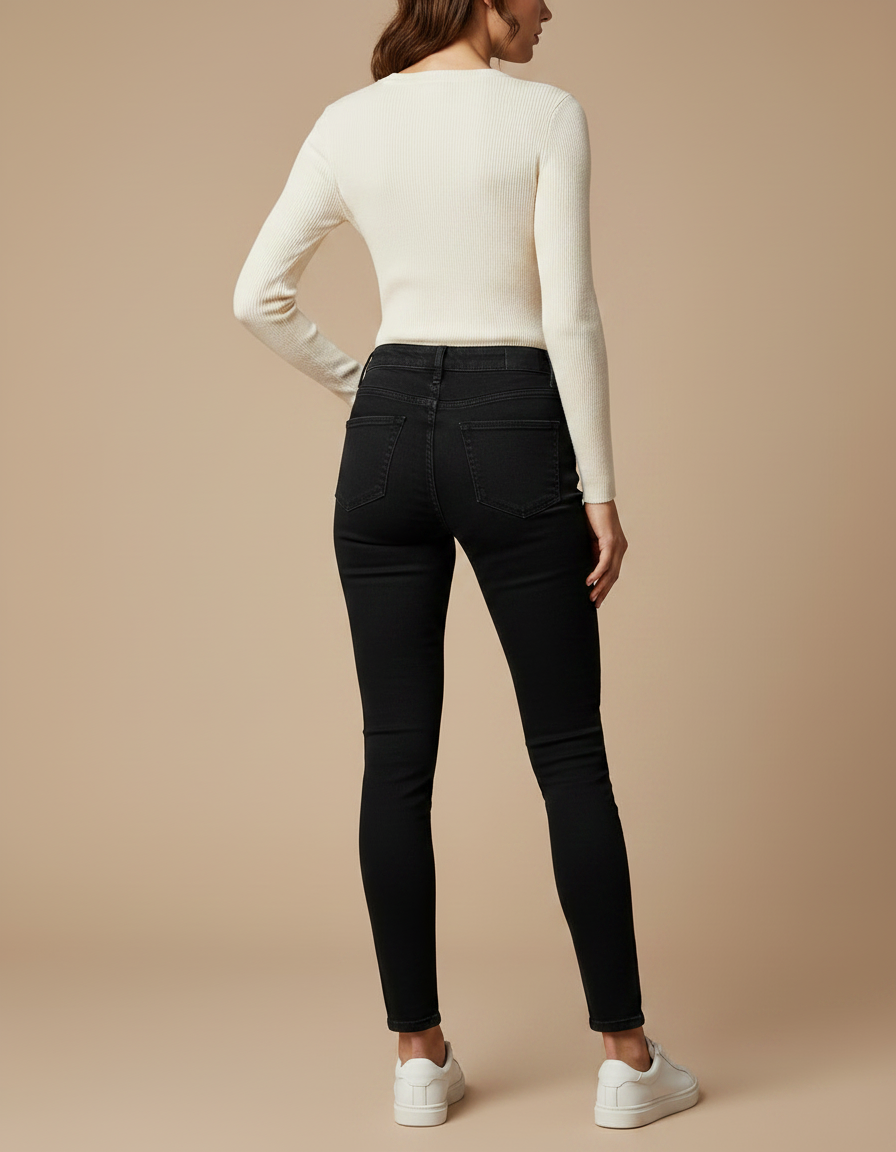 Pantalon Noir Slim Denim Taille Haute Femme - Jean - vue 2