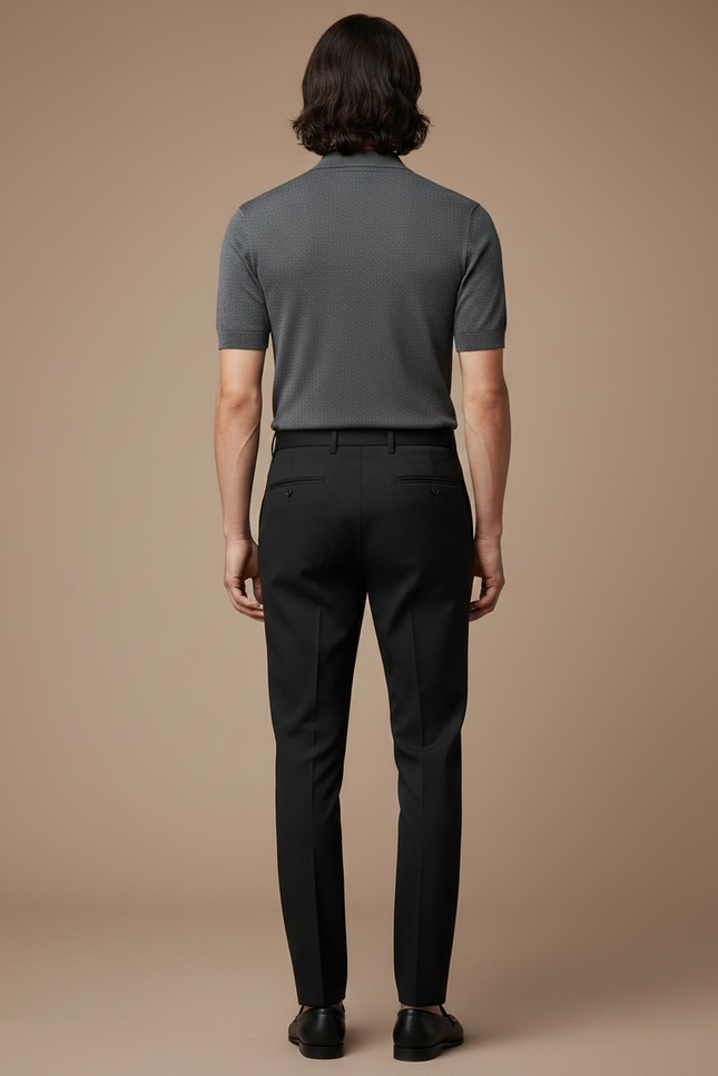 Pantalon Noir Homme Ajusté Droit Élégant Formel - Gabardine - vue 2