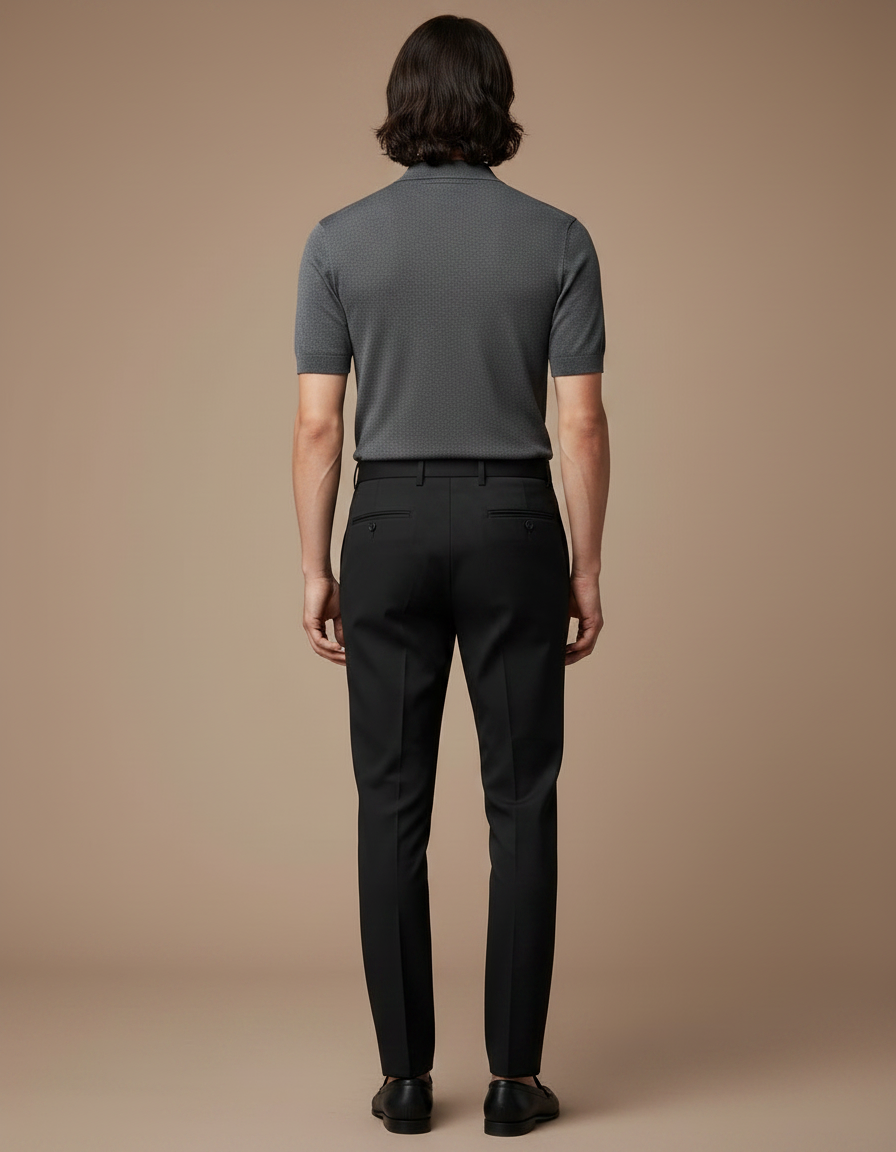 Pantalon Noir Homme Ajusté Droit Élégant Formel - Gabardine - vue 2