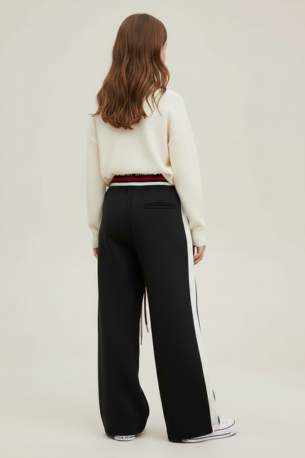 Pantalon Fluide Noir Avec Bande Blanche - Molleton - vue 2