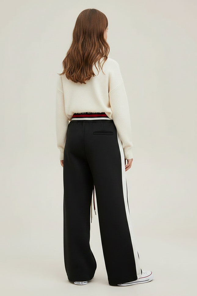 Pantalon Fluide Noir Avec Bande Blanche - Molleton - vue 2