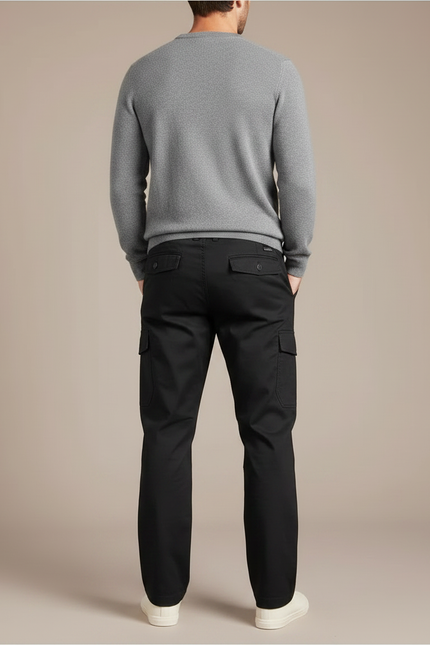 Pantalon Noir Cargo Coton Droit Décontracté Homme - Gabardine - vue 2