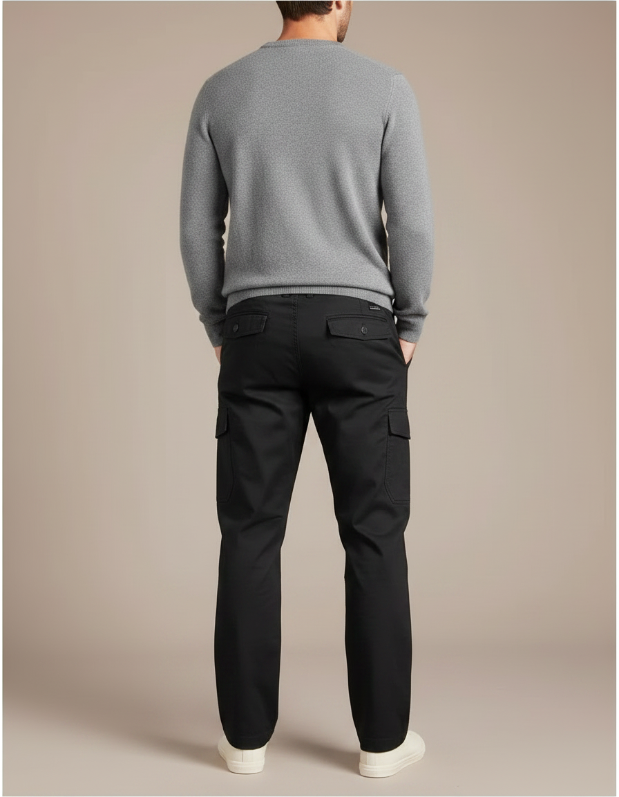 Pantalon Noir Cargo Coton Droit Décontracté Homme - Gabardine - vue 2