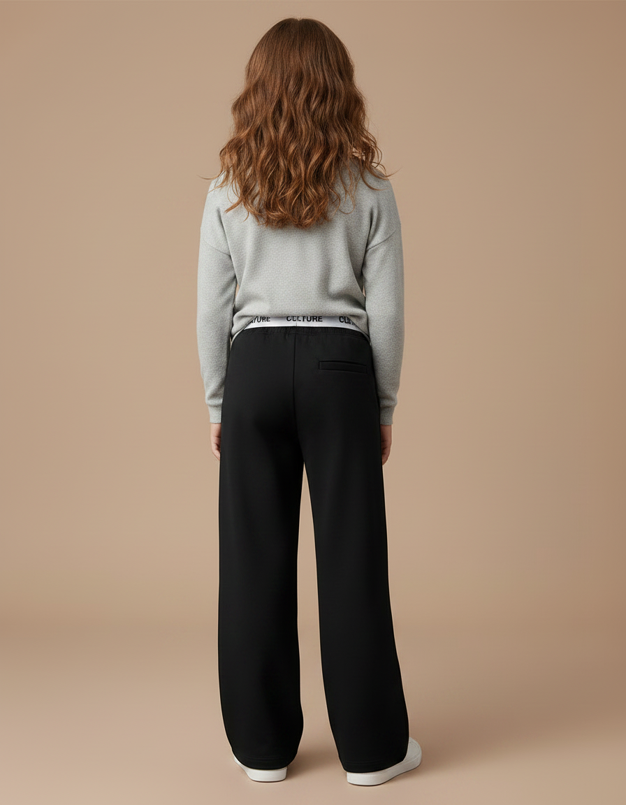 Pantalon Noir Ample Élastique Bande Culture Confortable Fille - Molleton - vue 2