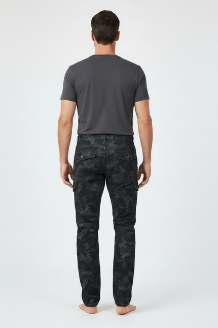 Pantalon Noir Camouflage Cargo Moto Ajusté Homme - Jean - vue 2