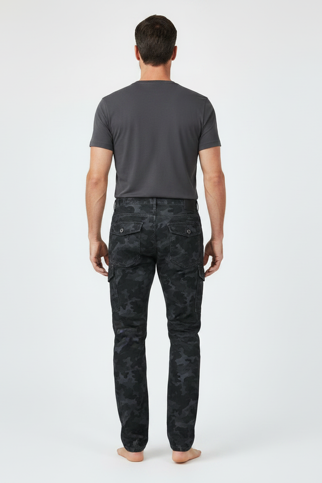 Pantalon Noir Camouflage Cargo Moto Ajusté Homme - Jean - vue 2