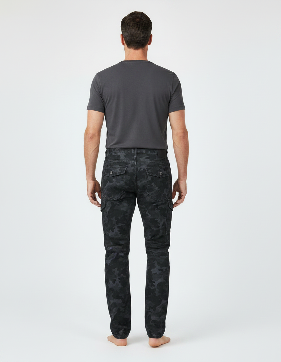 Pantalon Noir Camouflage Cargo Moto Ajusté Homme - Jean - vue 2