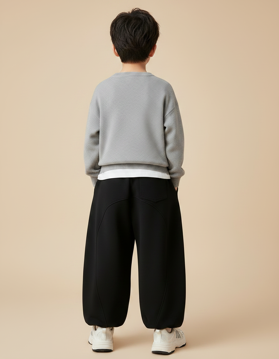 Pantalon Noir Ample Sport Décontracté Enfant Hiver - Molleton - vue 2