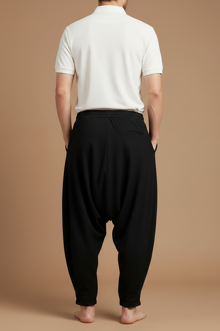 Pantalon Noir Ample Harem Cordon Fluide Homme - Viscose - vue 2
