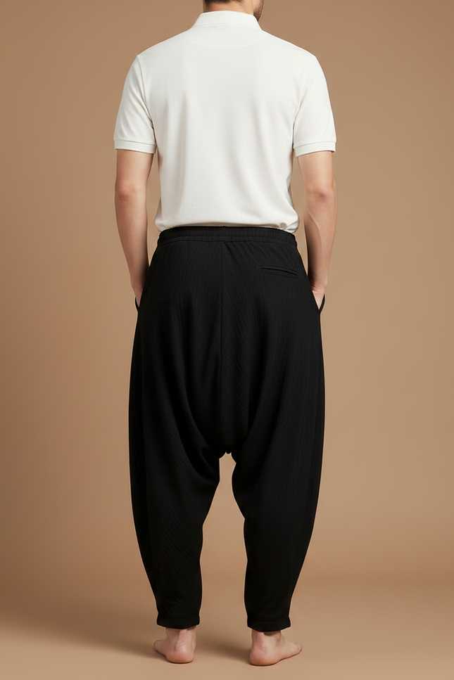 Pantalon Noir Ample Harem Cordon Fluide Homme - Viscose - vue 2