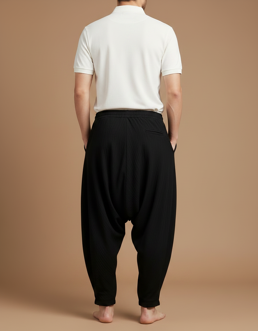 Pantalon Noir Ample Harem Cordon Fluide Homme - Viscose - vue 2