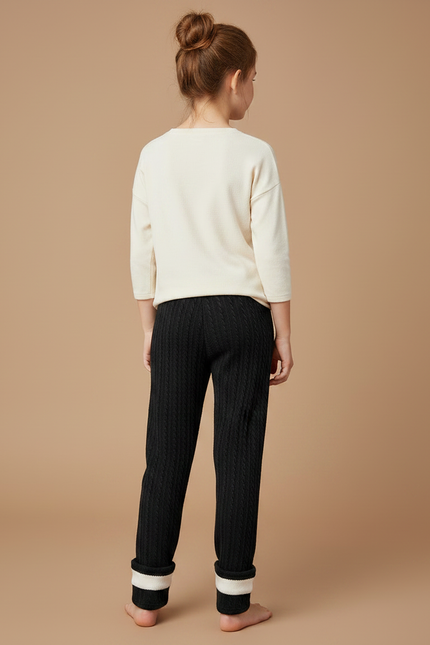Pantalon Noir Torsadé Molletonné Doublé Chaud Enfant - Maille - vue 2