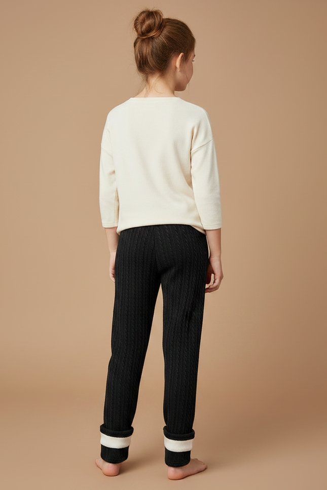 Pantalon Noir Torsadé Molletonné Doublé Chaud Enfant - Maille - vue 2