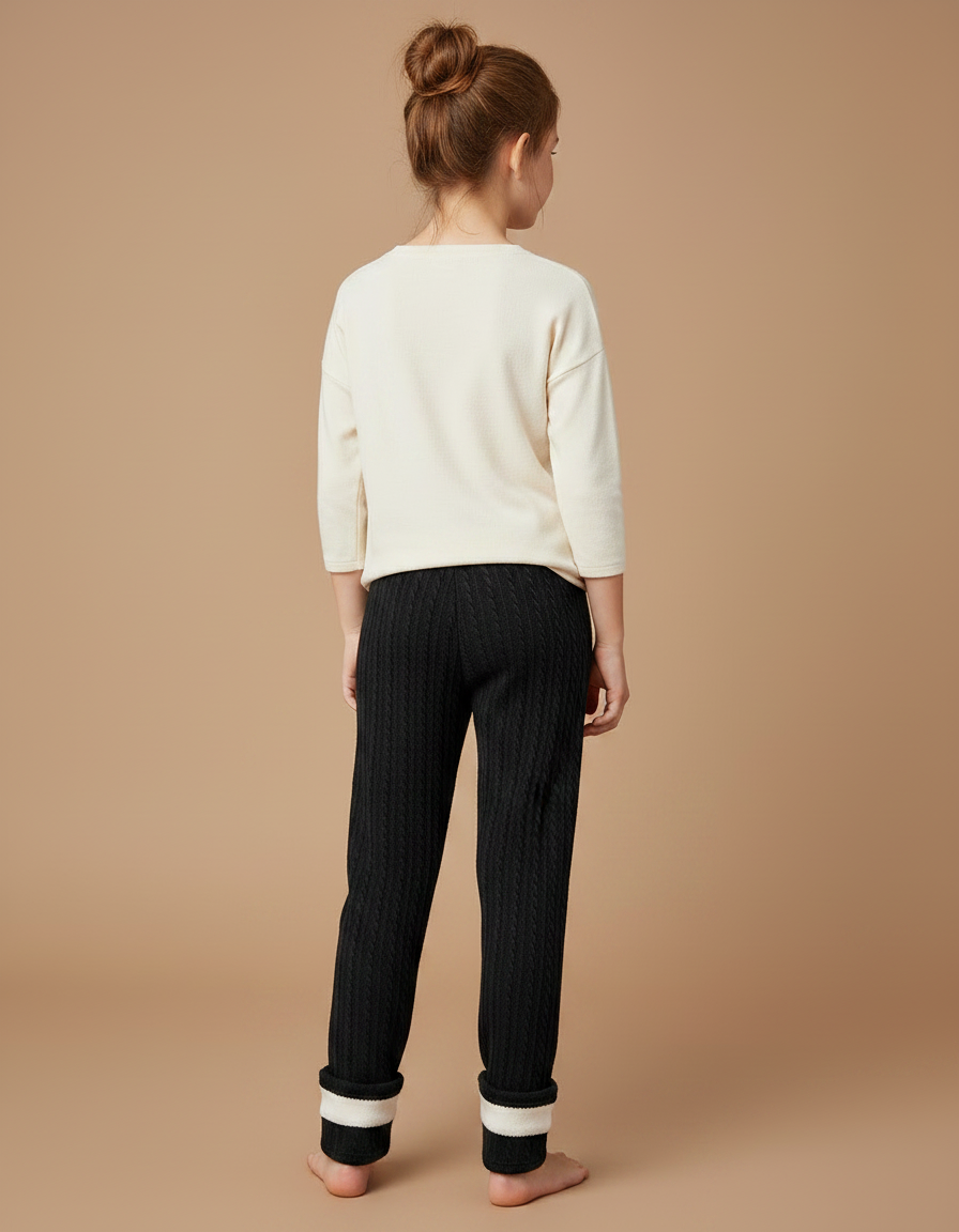 Pantalon Noir Torsadé Molletonné Doublé Chaud Enfant - Maille - vue 2