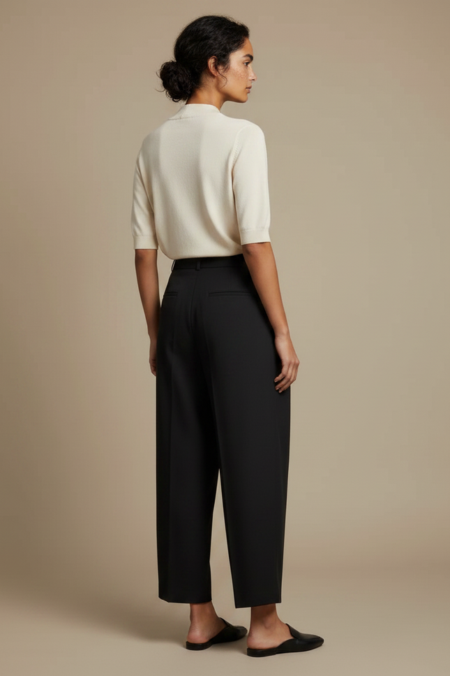 Pantalon Noir Ample Taille Haute Plissé Élégant - Polyester - vue 2