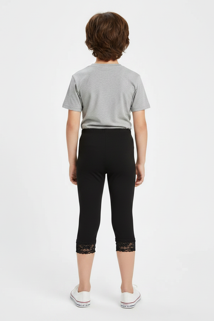 Pantalon Noir Capris Dentelle Enfant Coton - vue 2