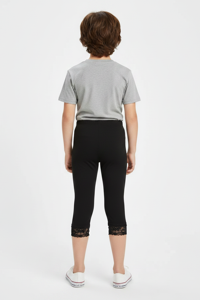 Pantalon Noir Capris Dentelle Enfant Coton - vue 2