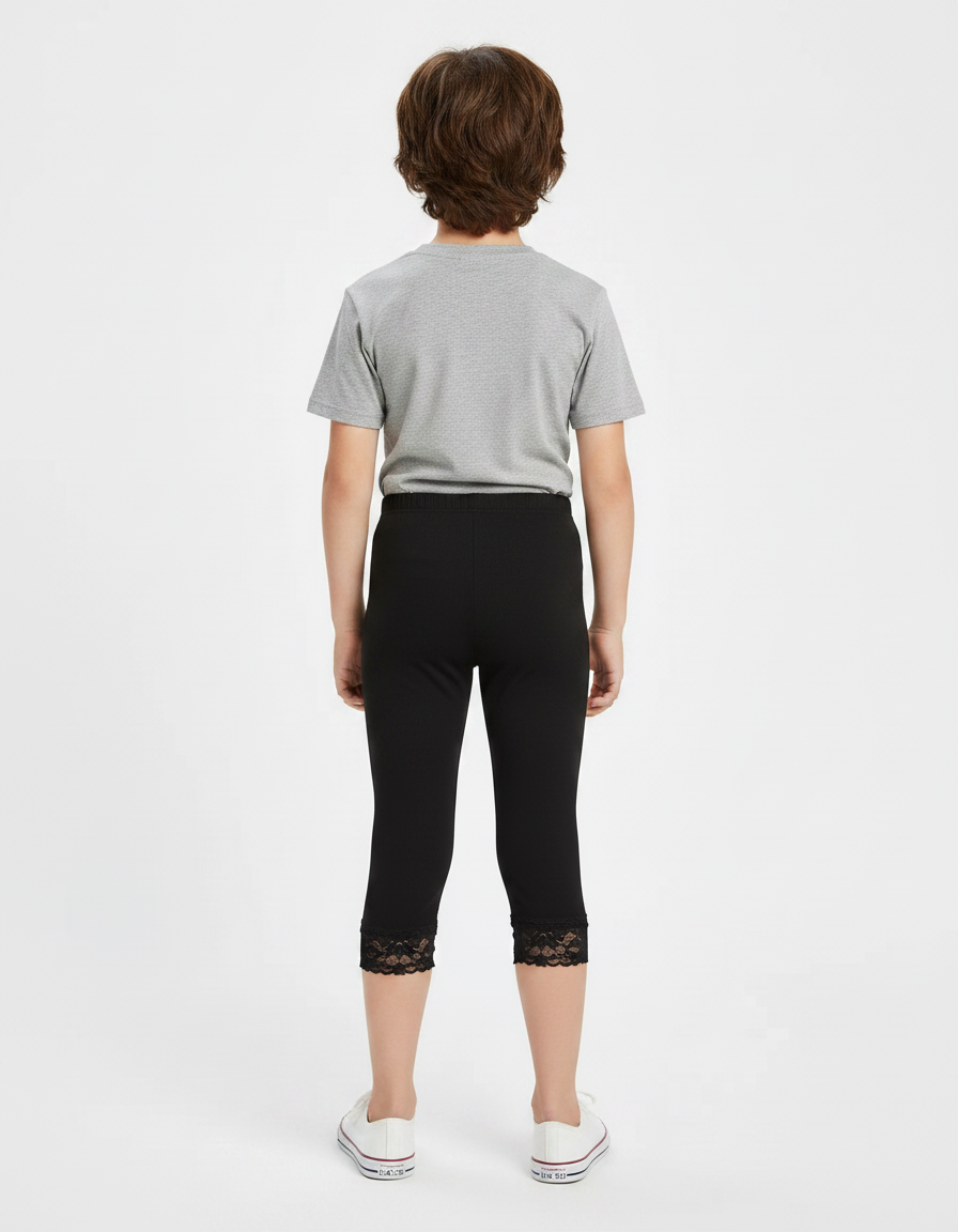Pantalon Noir Capris Dentelle Enfant Coton - vue 2