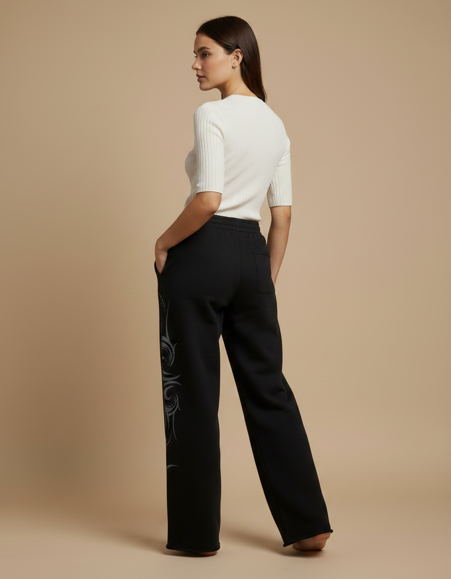 Pantalon Noir Ample Graffiti Tribal Streetwear Femme - Molleton - vue 2