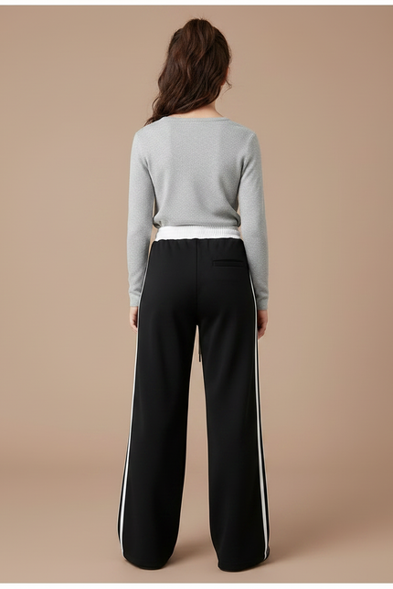 Pantalon Noir Large Bande Blanche Sport Fille - Molleton - vue 2