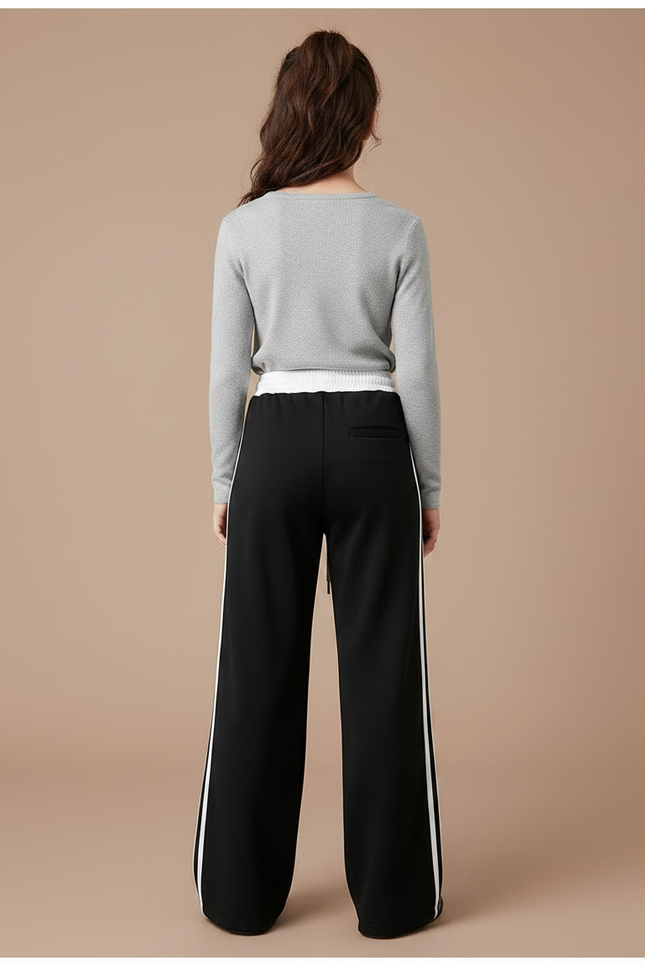 Pantalon Noir Large Bande Blanche Sport Fille - Molleton - vue 2