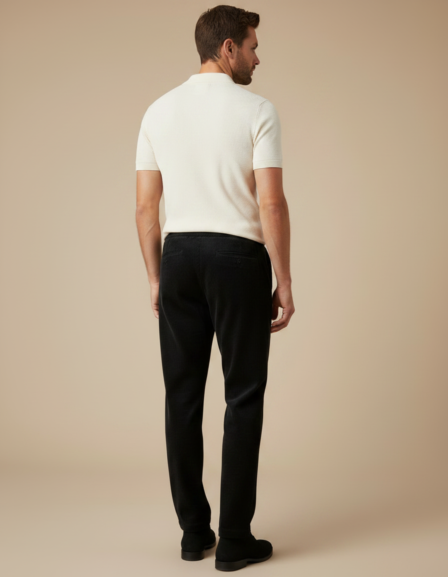 Pantalon Noir Côtelé Droit Décontracté Cordon Homme - Cordé - vue 2