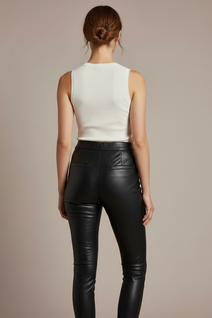 Pantalon Noir Similicuir Taille Haute Moulant Femme - Simili cuir - vue 2