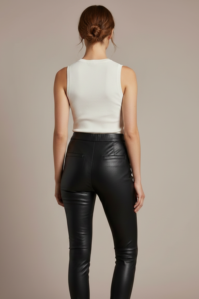 Pantalon Noir Similicuir Taille Haute Moulant Femme - Simili cuir - vue 2