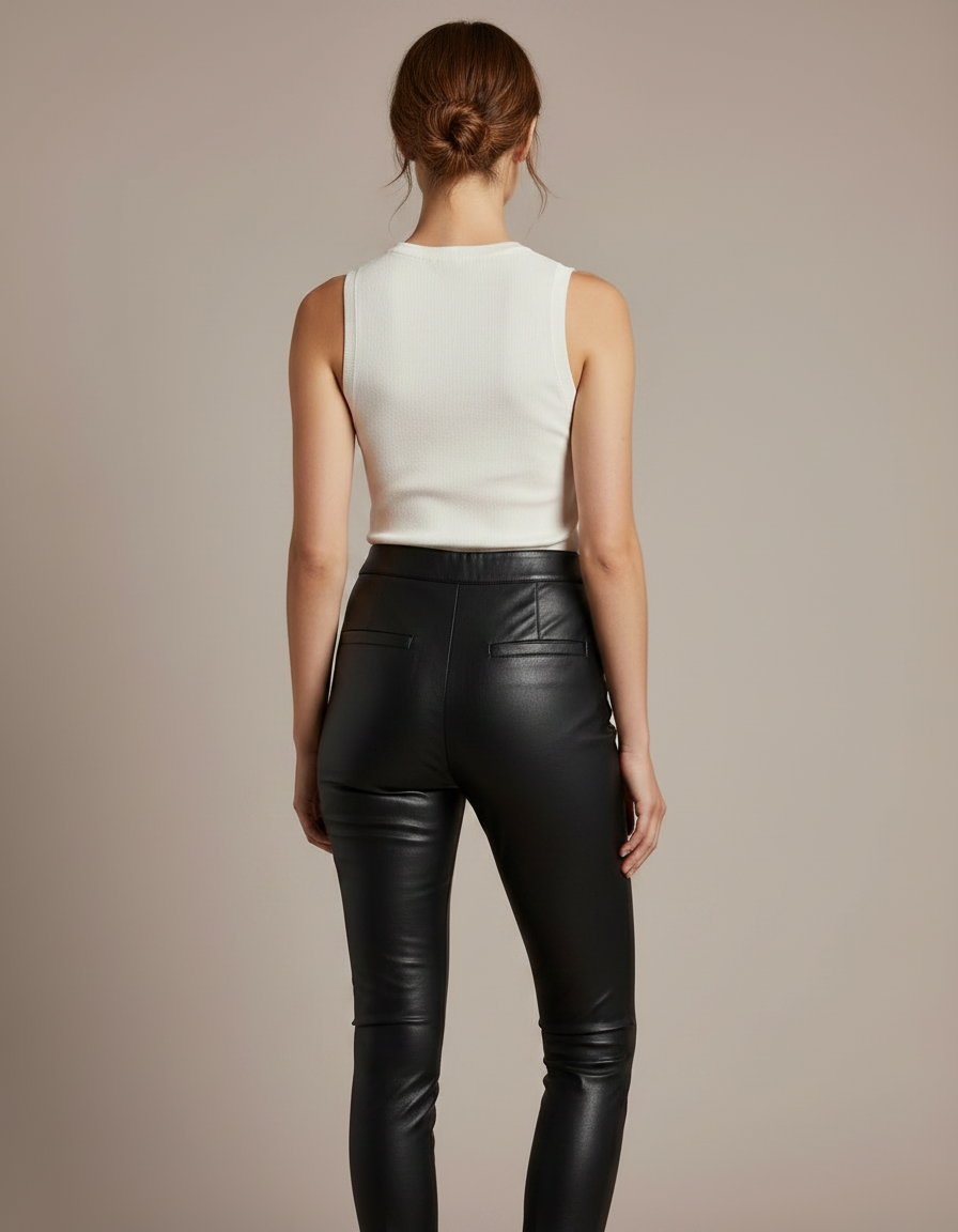 Pantalon Noir Similicuir Taille Haute Moulant Femme - Simili cuir - vue 2