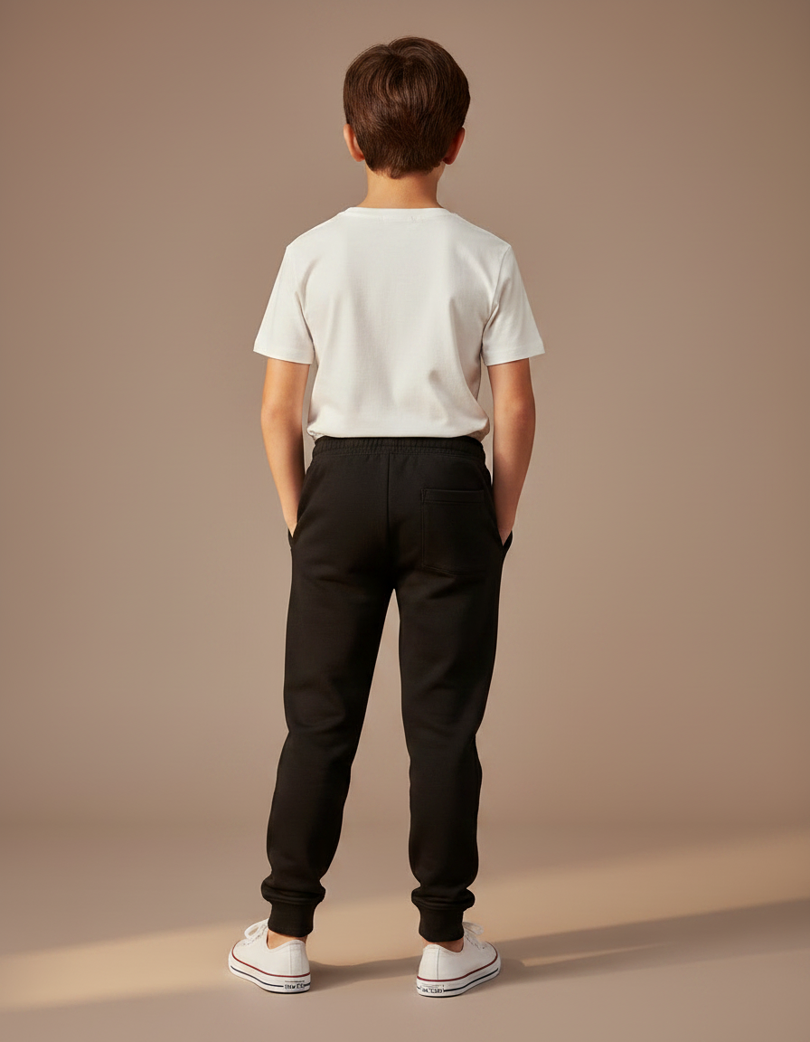 Pantalon Noir Jogging Garçon Coton Décontracté Confortable - Molleton - vue 2