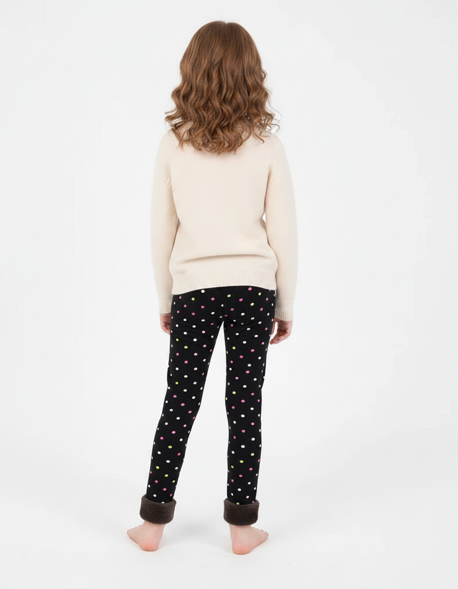 Pantalon Noir Polka Dots Fille Chaud Doux Hiver - Molleton - vue 2