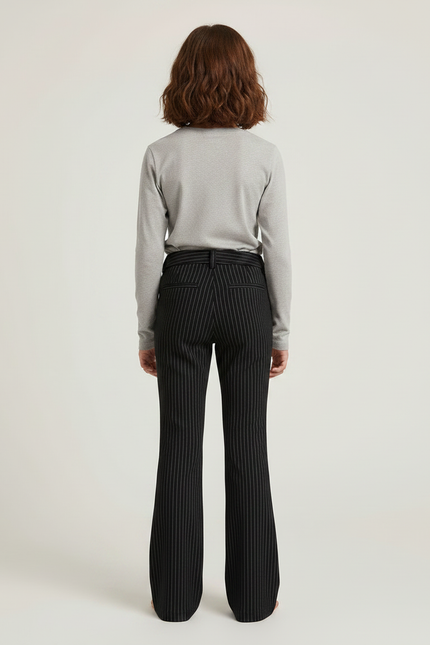 Pantalon Noir Rayé Évasé Ajusté Élégant Fille - Gabardine - vue 2