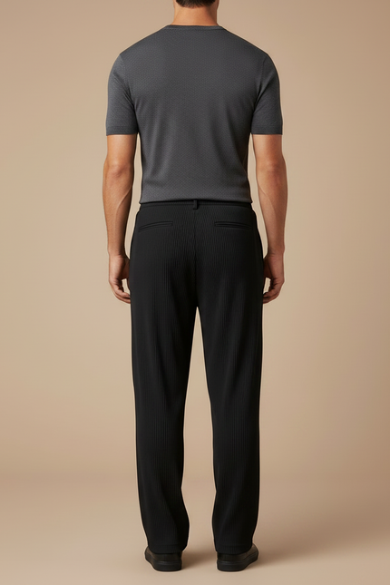 Pantalon Noir Plissé Ample Décontracté Homme Élégant - Maille - vue 2