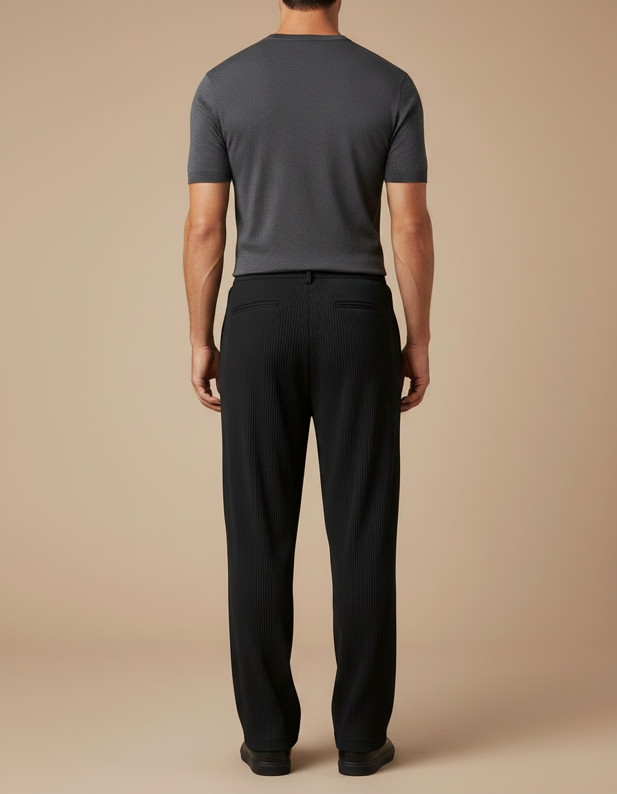 Pantalon Noir Plissé Ample Décontracté Homme Élégant - Maille - vue 2