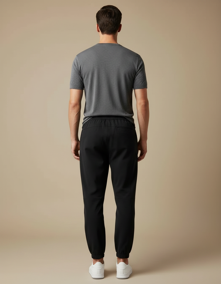 Pantalon Noir Jogging Ample Cordon Sport Casual - Polyester - vue 2