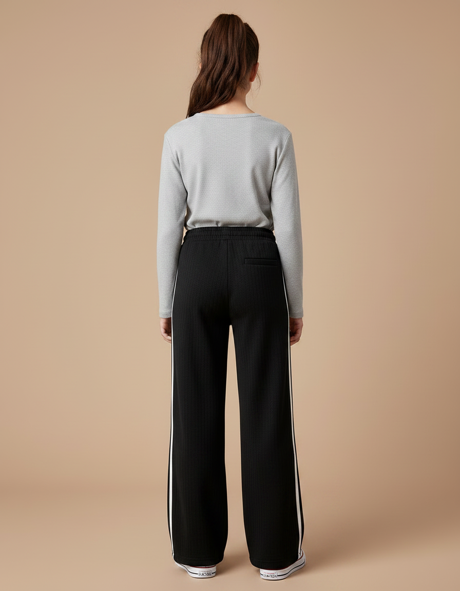 Pantalon Noir Côtelé Ample Sport Fille - Cordé - vue 2