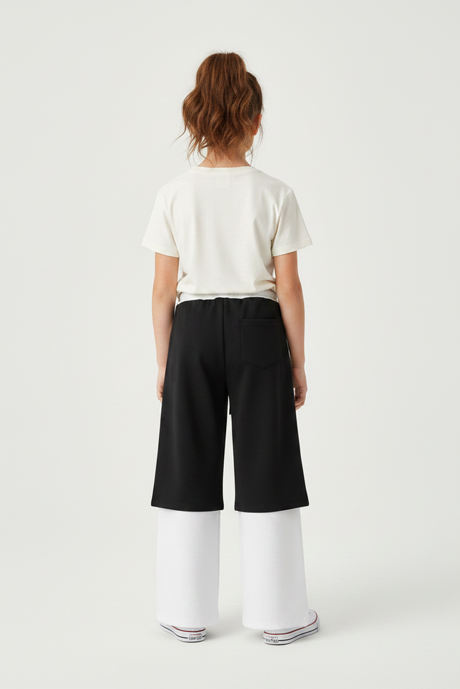 Pantalon Noir Ample Sportif Bicolore Décontracté - Multicolore Molleton - vue 2