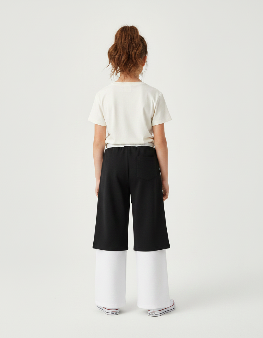 Pantalon Noir Ample Sportif Bicolore Décontracté - Multicolore Molleton - vue 2