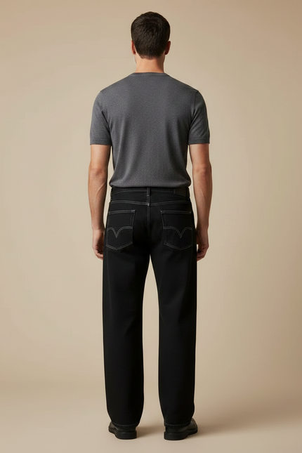 Pantalon Noir Large Décontracté Coton Simple Homme - Jean - vue 2