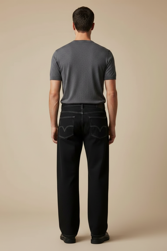 Pantalon Noir Large Décontracté Coton Simple Homme - Jean - vue 2